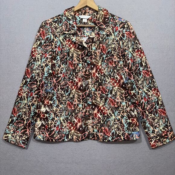 Christopher & Banks Stretch Button Jacket Abstract Jacket Medium Boho Artistic - Picture 1 of 6